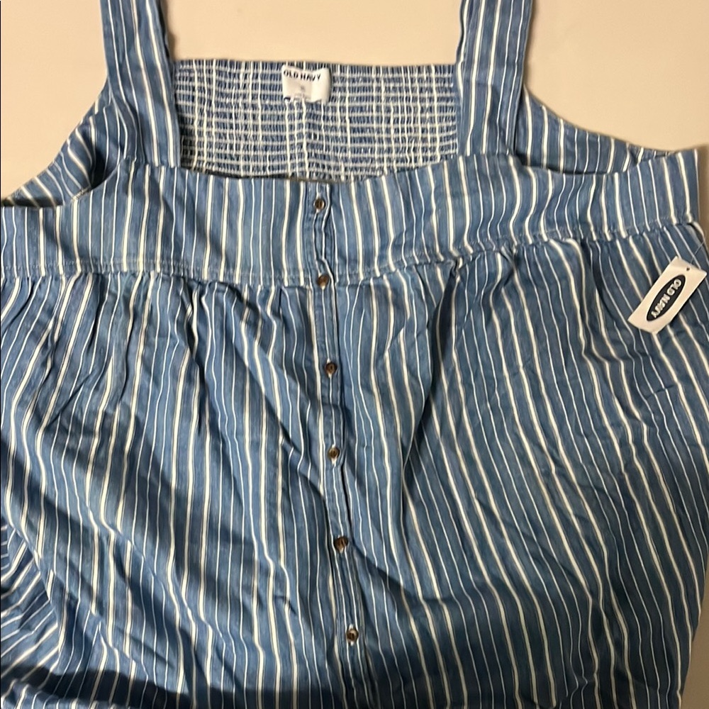 Old Navy Blue and White Striped Button-Down Top